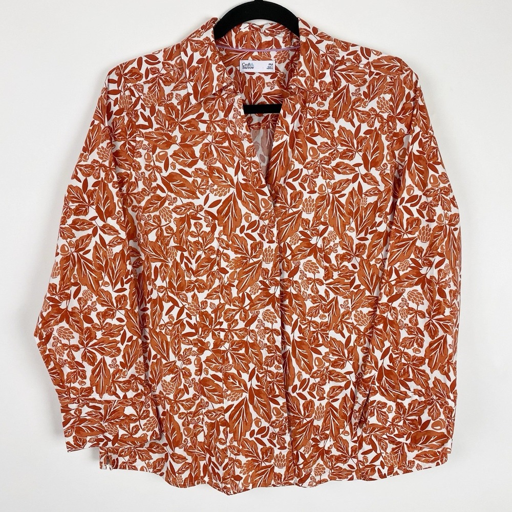 Croft & Barrow Fall‎ Leaves Orange Button Up Top Petite Womens MP Thanksgiving